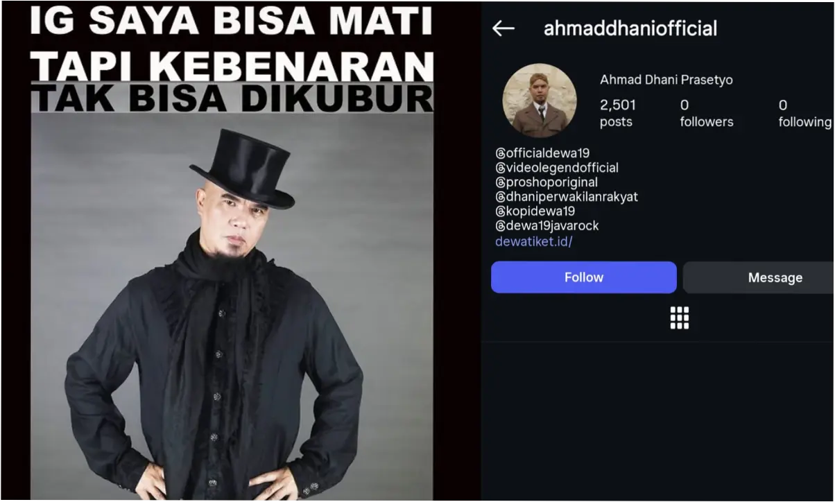 Instagram Hilang, Ahmad Dhani Bilang Unggahannya Berbahaya