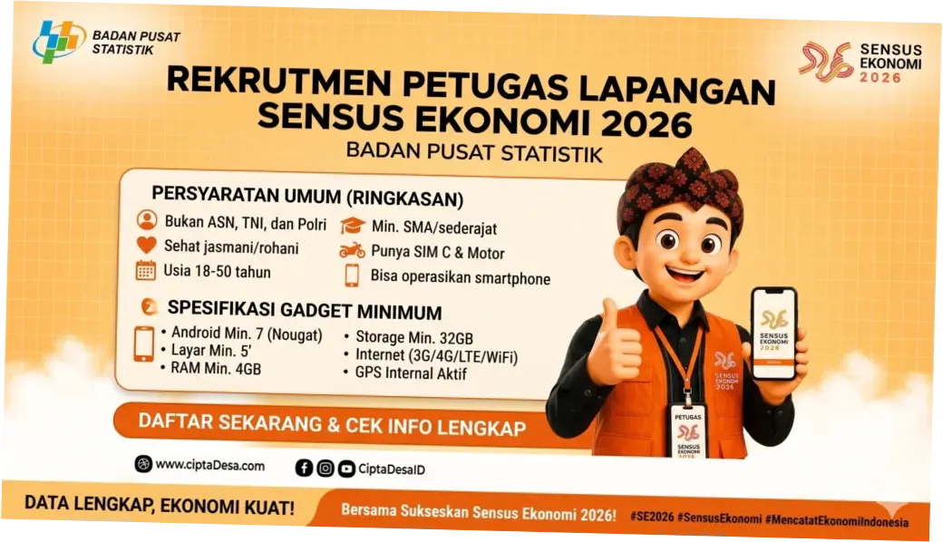 Lowongan Kerja di BPS 2026: Petugas Sensus Ekonomi untuk Lulusan SMA hingga Sarjana