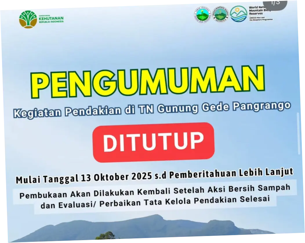Pendakian Gunung Gede Pangrango Ditutup 2 Hari, Pendaki Ilegal Terancam Blacklist