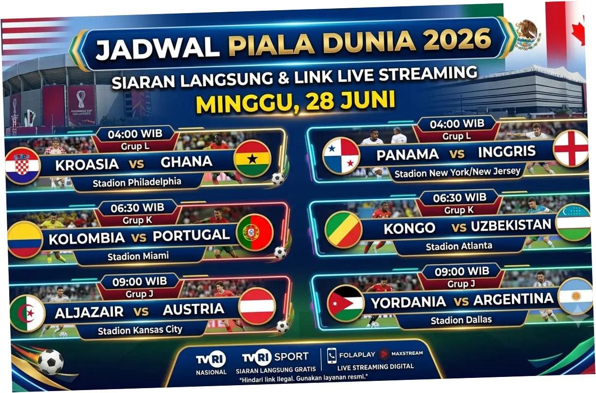 Link Live Streaming Piala Dunia 2026 Hari Ini: Panama vs Inggris