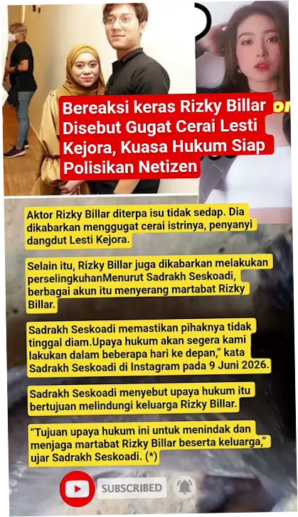 Rizky Billar Dikabarkan Menggugat Cerai Lesti Kejora, Kuasa Hukum Siap Polisikan Netizen