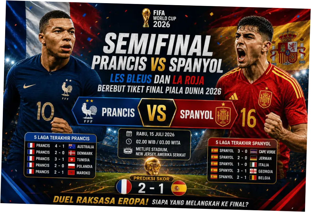 Prancis vs Spanyol di Semifinal Piala Dunia 2026: Rekor Buruk Les Bleus